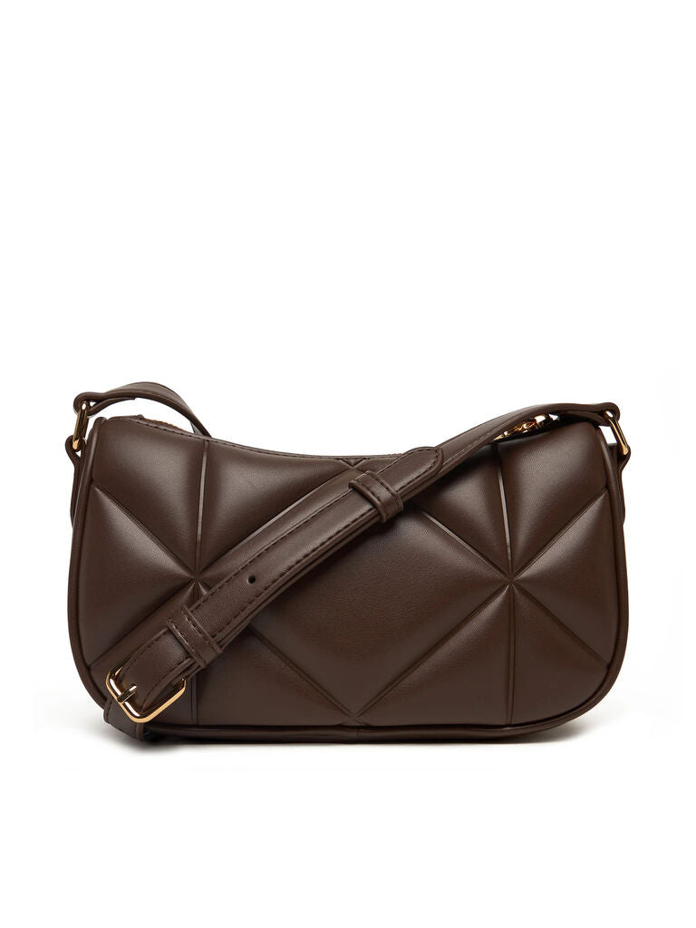 Brown Quilted Crossbody Bag with Gold Accent
