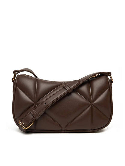 Brown Quilted Crossbody Bag with Gold Accent