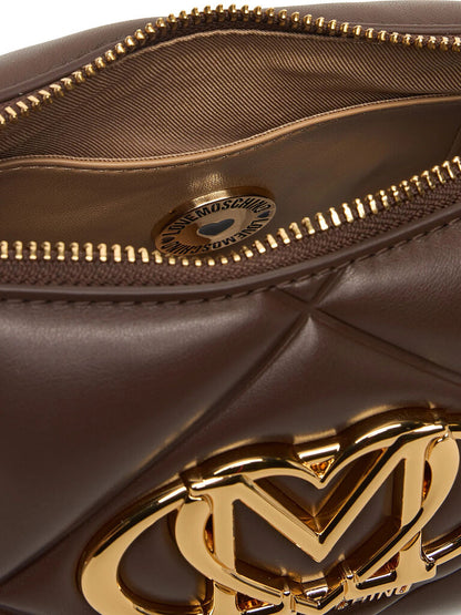 Brown Quilted Crossbody Bag with Gold Accent