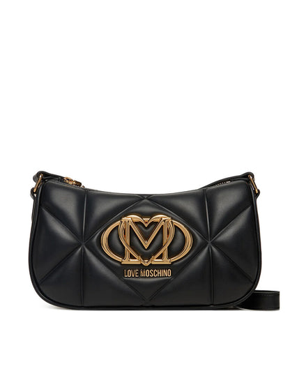 Black Quilted Shoulder Bag with Logo Detail