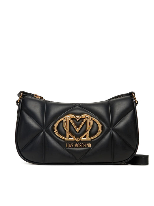 Black Quilted Shoulder Bag with Logo Detail