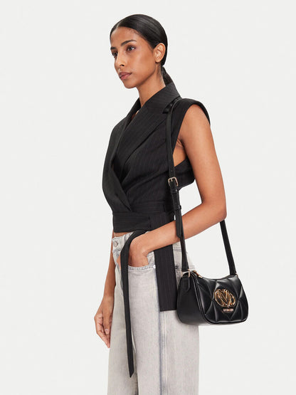 Black Quilted Shoulder Bag with Logo Detail
