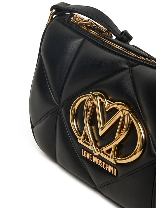 Black Quilted Shoulder Bag with Logo Detail