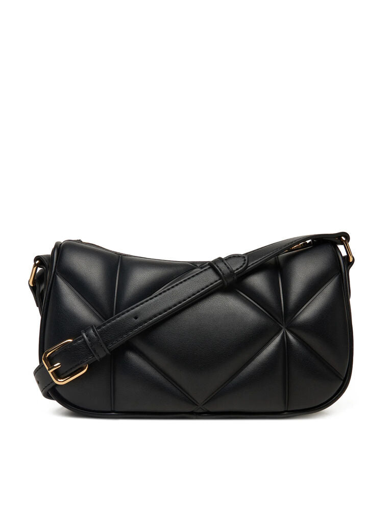 Black Quilted Shoulder Bag with Logo Detail