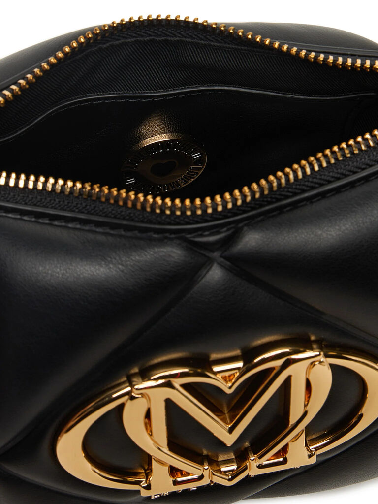 Black Quilted Shoulder Bag with Logo Detail