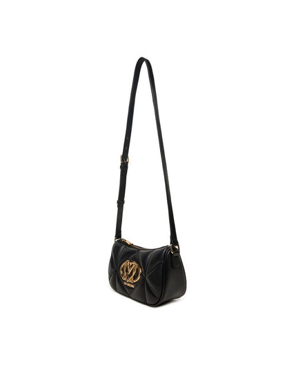 Black Quilted Shoulder Bag with Logo Detail