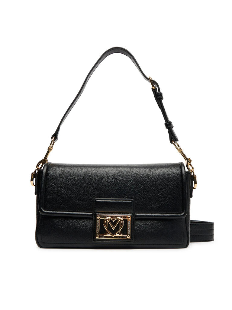 Black Leather Shoulder Bag with Gold Hardware