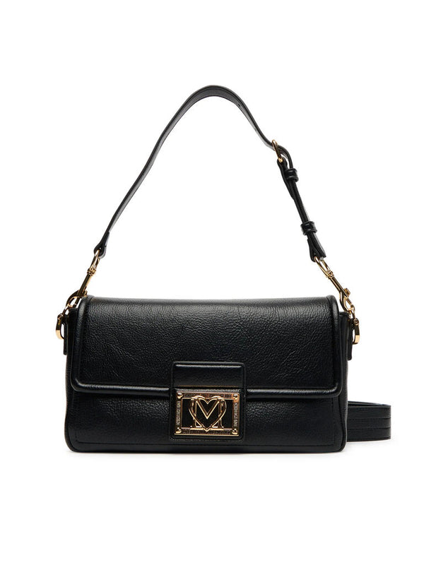 Black Leather Shoulder Bag with Gold Hardware