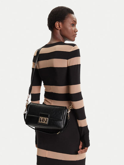 Black Leather Shoulder Bag with Gold Hardware