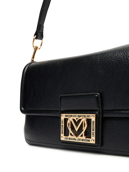 Black Leather Shoulder Bag with Gold Hardware