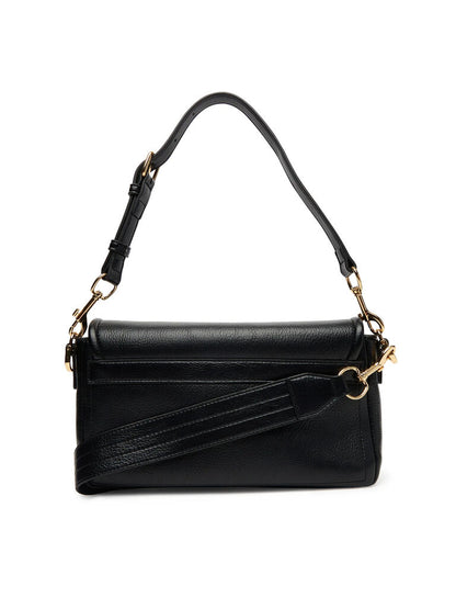Black Leather Shoulder Bag with Gold Hardware