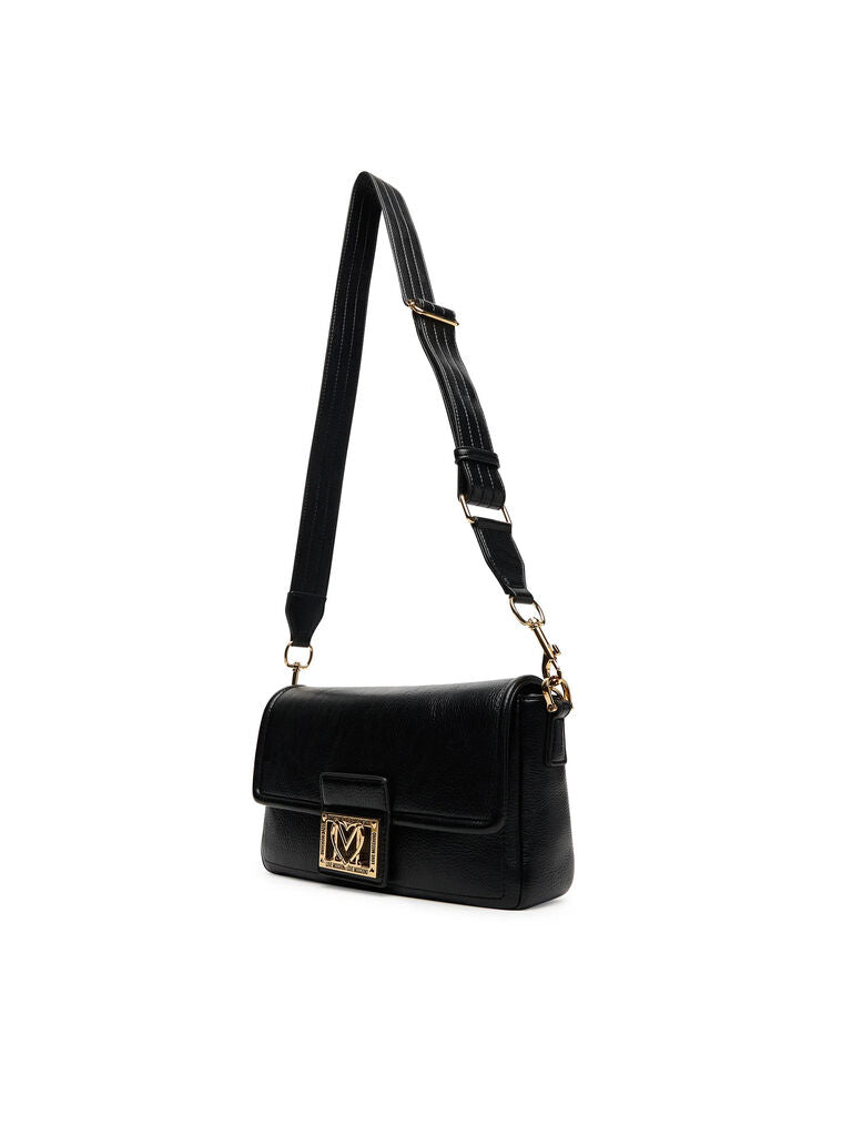 Black Leather Shoulder Bag with Gold Hardware