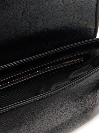 Black Leather Shoulder Bag with Gold Hardware