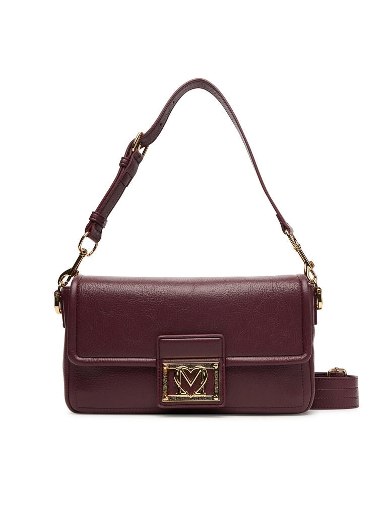 Burgundy Leather Shoulder Bag with Gold Accent
