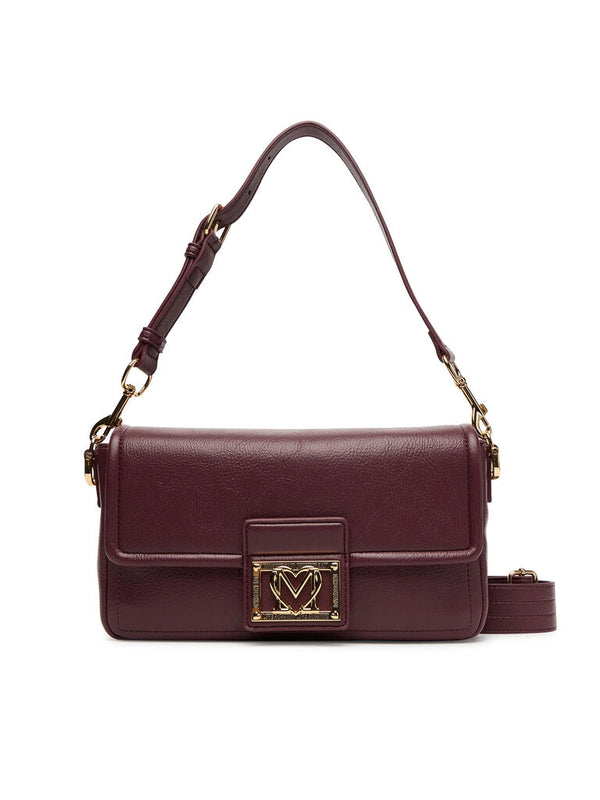 Burgundy Leather Shoulder Bag with Gold Accent