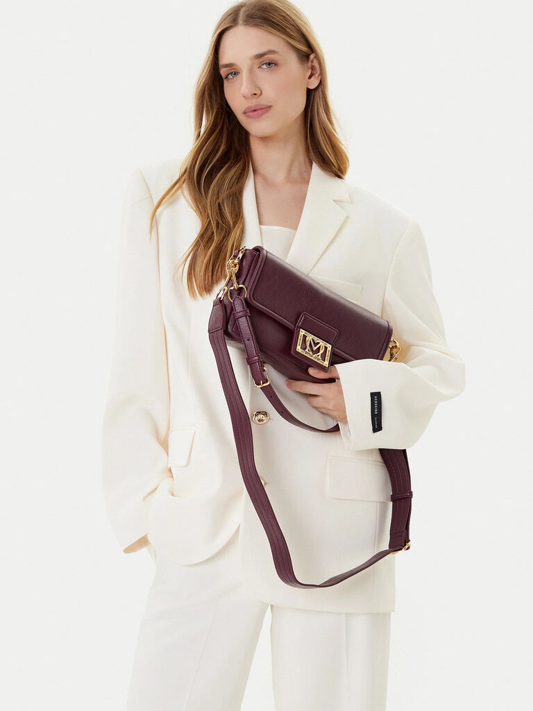 Burgundy Leather Shoulder Bag with Gold Accent