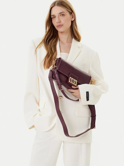 Burgundy Leather Shoulder Bag with Gold Accent