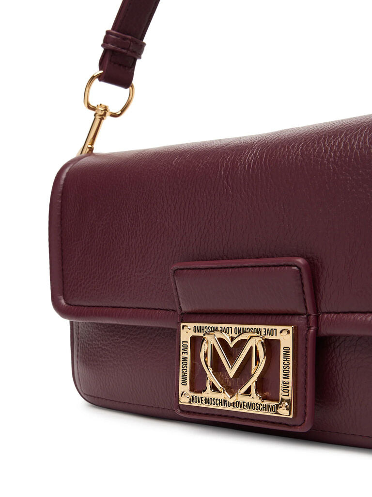 Burgundy Leather Shoulder Bag with Gold Accent