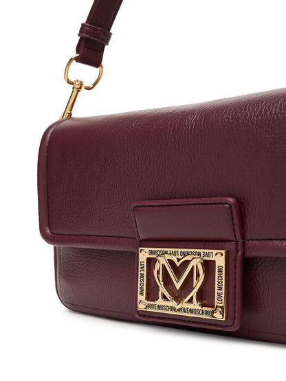 Burgundy Leather Shoulder Bag with Gold Accent