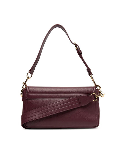 Burgundy Leather Shoulder Bag with Gold Accent