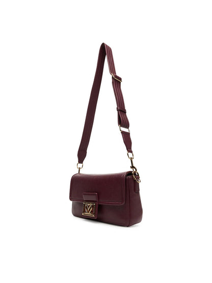 Burgundy Leather Shoulder Bag with Gold Accent