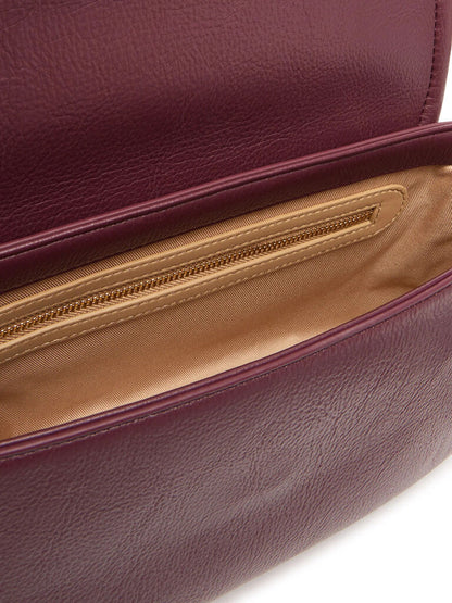 Burgundy Leather Shoulder Bag with Gold Accent