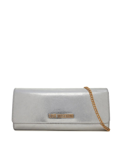 Silver Metallic Clutch with Chain Strap