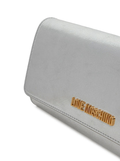 Silver Metallic Clutch with Chain Strap