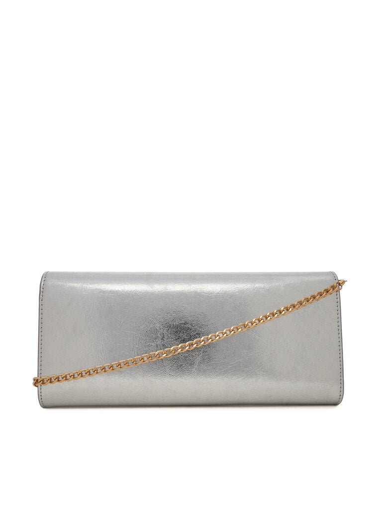 Silver Metallic Clutch with Chain Strap