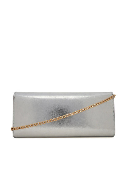 Silver Metallic Clutch with Chain Strap