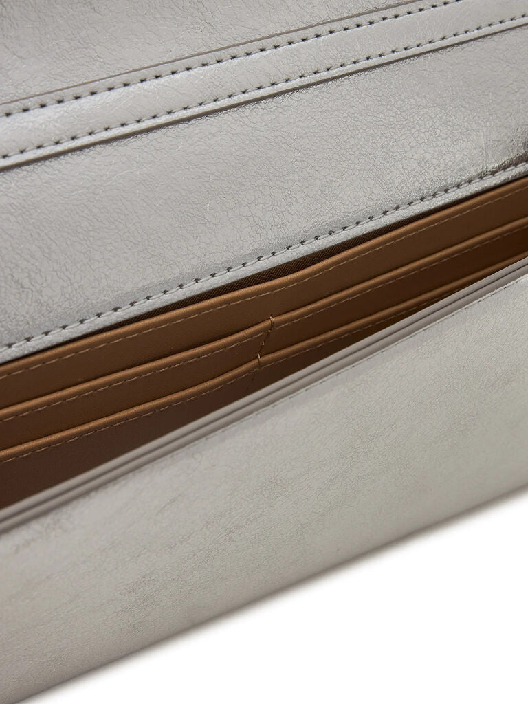 Silver Metallic Clutch with Chain Strap