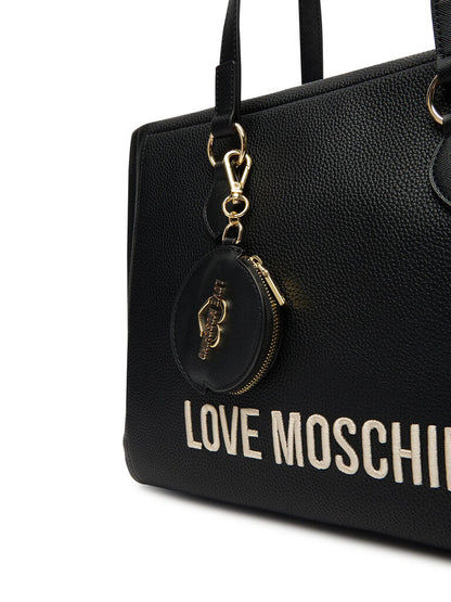 Black Textured Tote Bag with Logo Charm