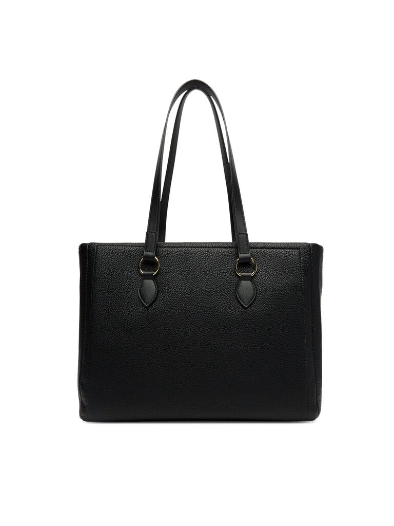 Black Textured Tote Bag with Logo Charm