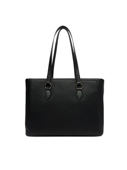 Black Textured Tote Bag with Logo Charm