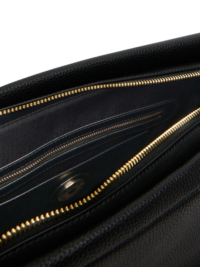 Black Textured Tote Bag with Logo Charm