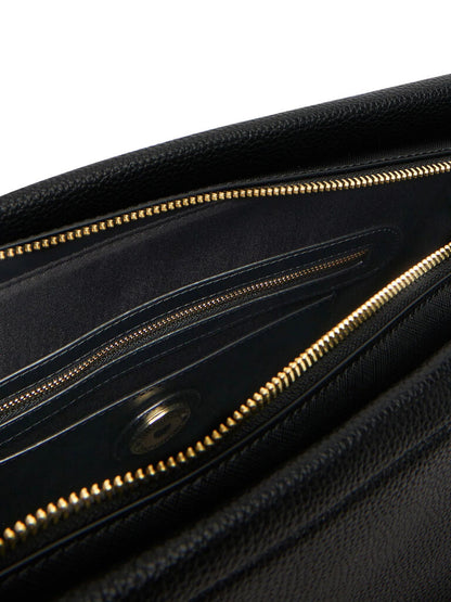 Black Textured Tote Bag with Logo Charm