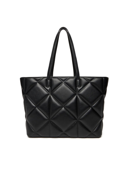 Black Quilted Tote Bag with Gold Logo Emblem