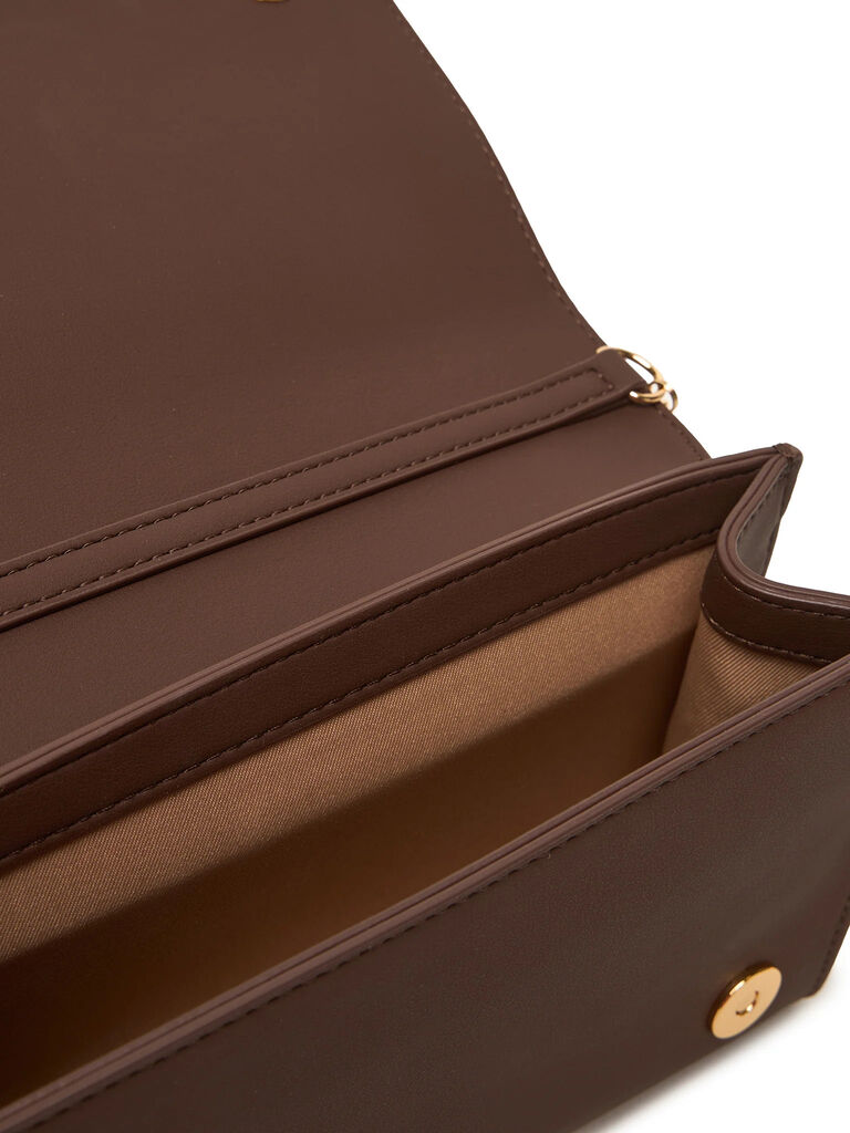 Brown Logo Detail Clutch with Chain Strap