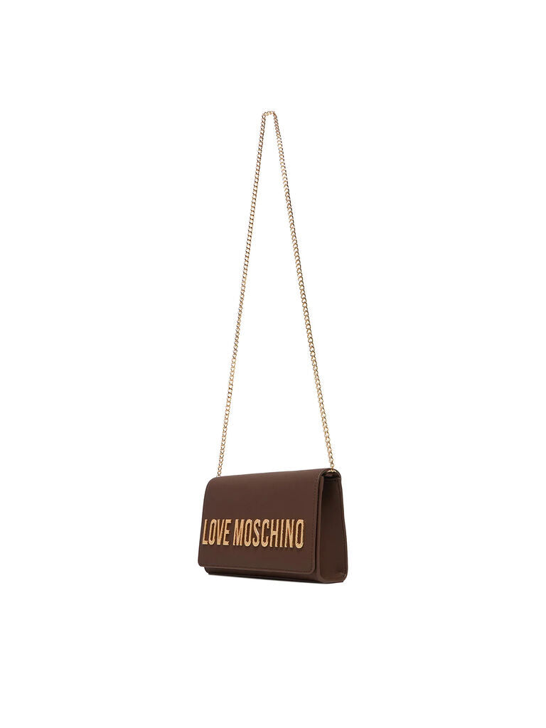 Brown Logo Detail Clutch with Chain Strap