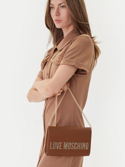 Brown Chain Detail Logo Shoulder Bag