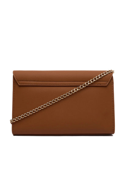 Brown Chain Detail Logo Shoulder Bag