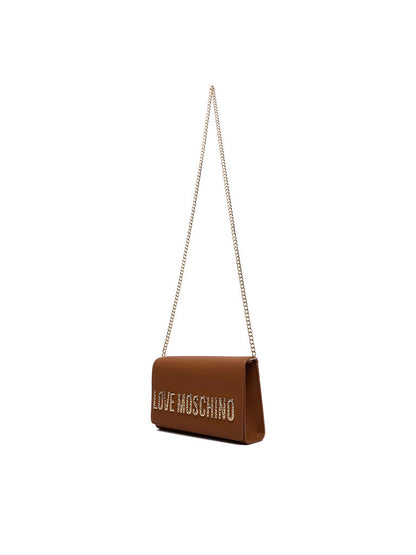 Brown Chain Detail Logo Shoulder Bag