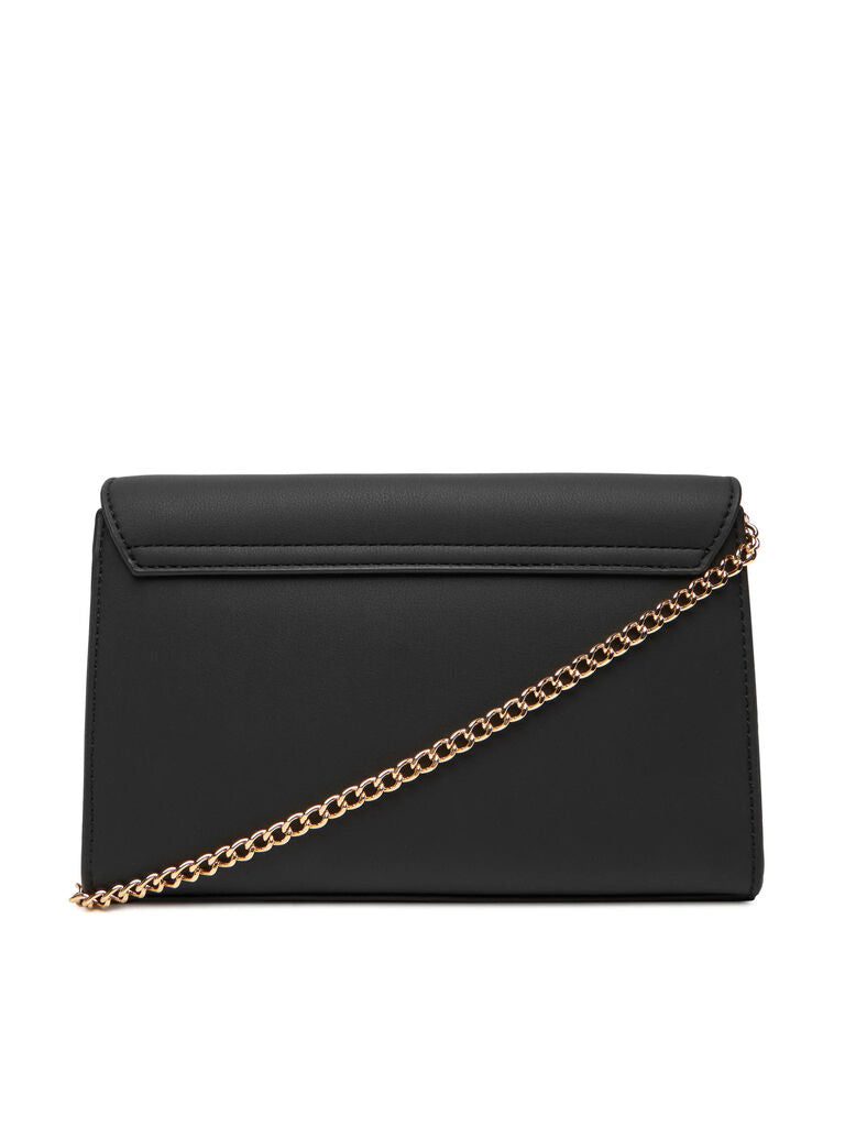 Black Textured Crossbody Bag with Gold Chain