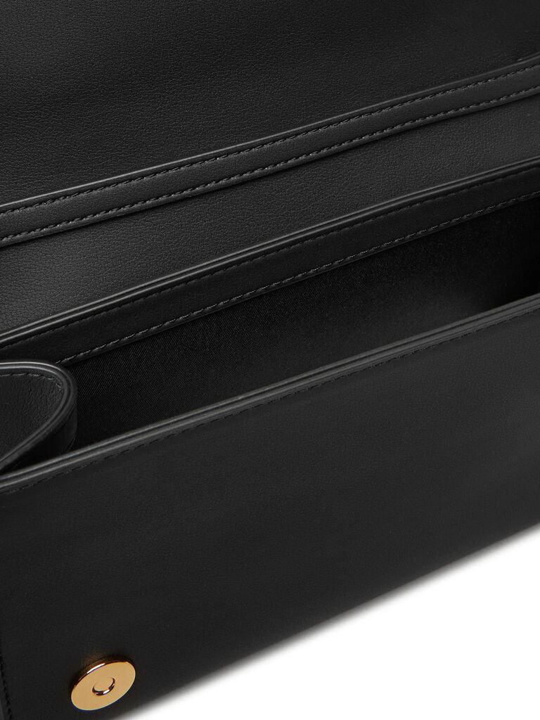 Black Textured Crossbody Bag with Gold Chain