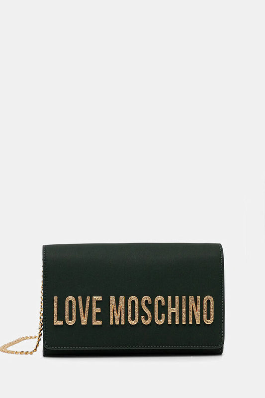 Dark Green Faux Leather Clutch with Logo Accent