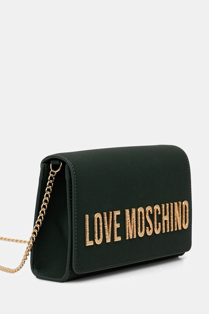 Dark Green Faux Leather Clutch with Logo Accent