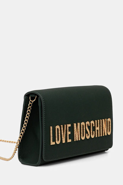 Dark Green Faux Leather Clutch with Logo Accent