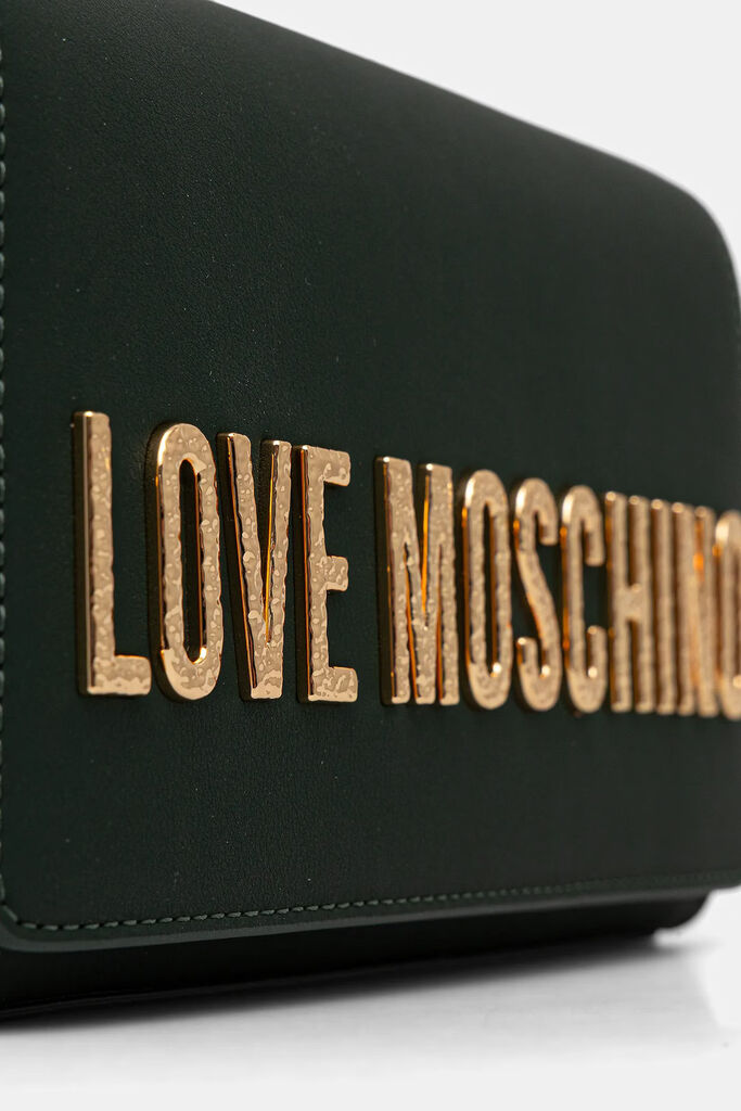 Dark Green Faux Leather Clutch with Logo Accent