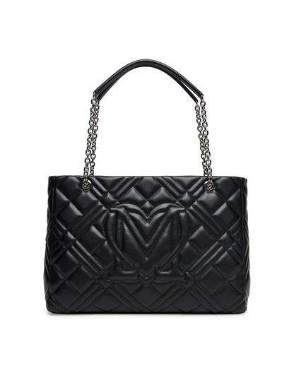 Black Quilted Tote Bag with Chain Details