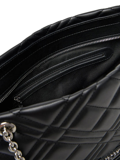 Black Quilted Tote Bag with Chain Details